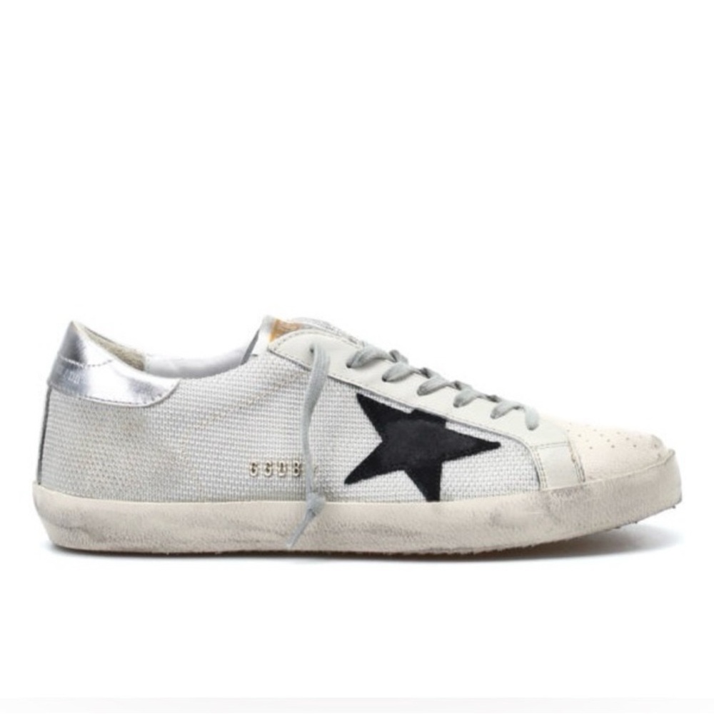 Golden Goose White and Silver Sneakers